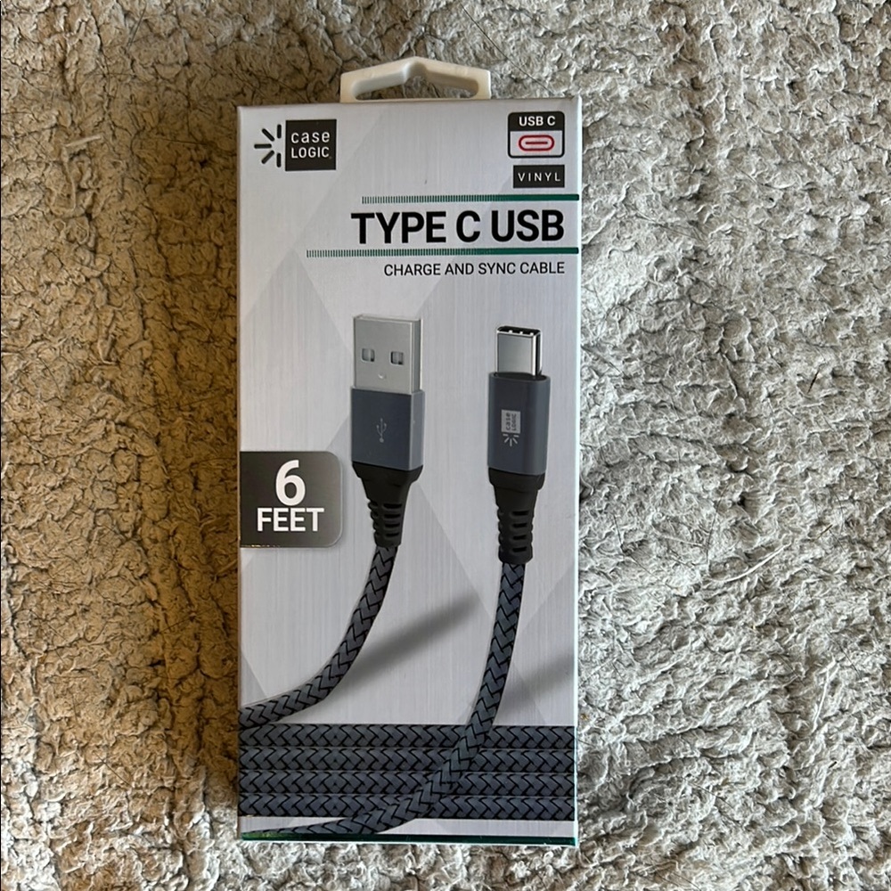 Durable Gray USB-C Cable 6 Feet for Cell Phones